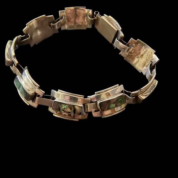 Vintage Taxco Signed Sterling Silver & Abalone Link Bracelet Size 6 1/2 - Picture 4 of 10